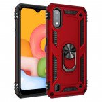 Wholesale Samsung Galaxy A01 Tech Armor Ring Grip Case with Metal Plate (Red)